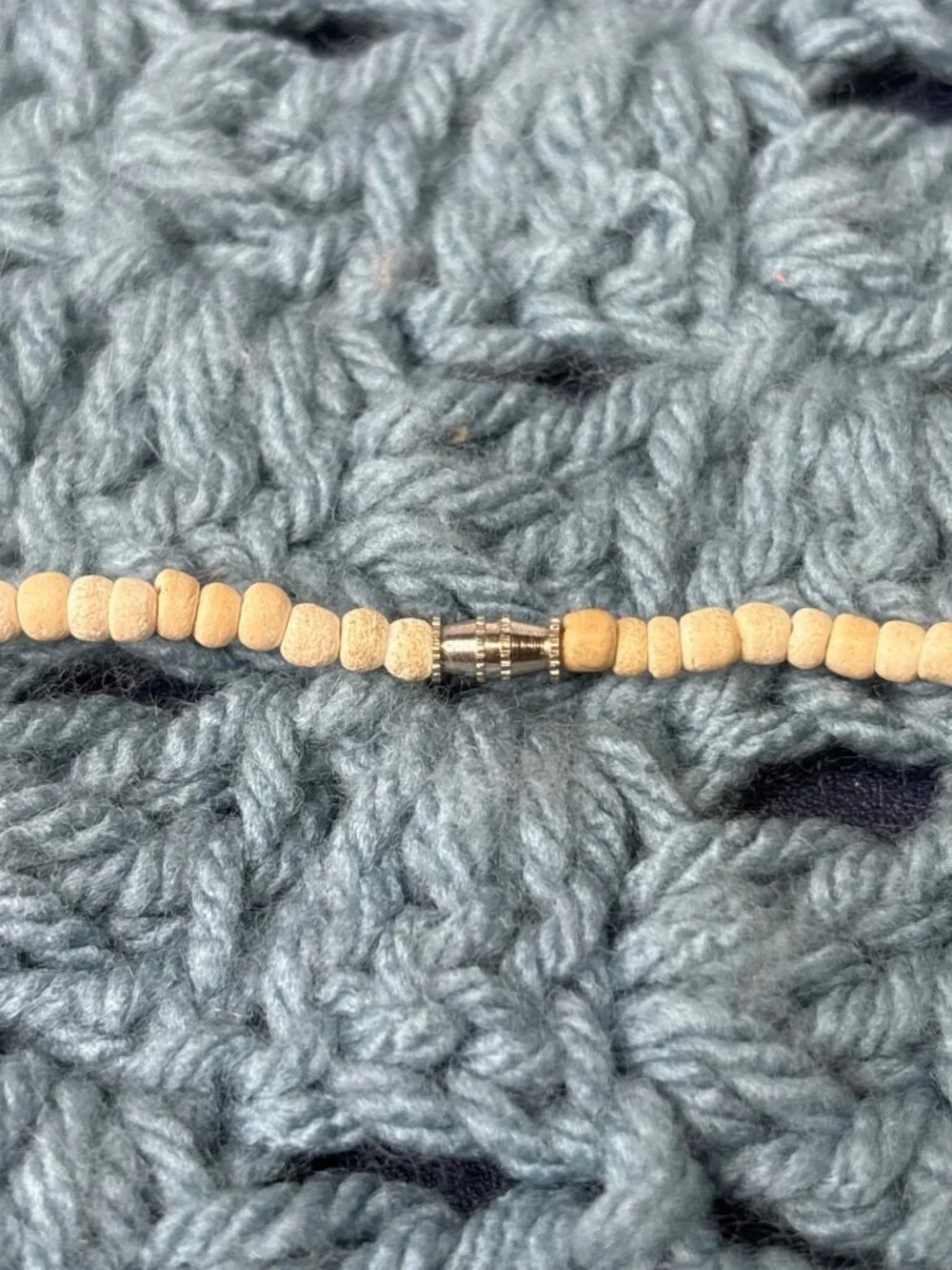 Vtg Artisan Boho Wooden Seed Bead Necklace Pink Glass Accent Beads Barrel Clasp